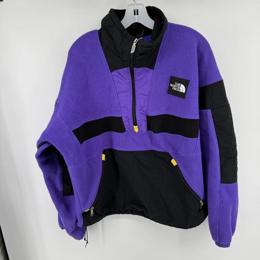 Vintage The North Face USA Made Purple Black Fleece Pullover Jacket Large 90s